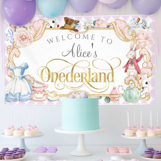 lila Mädchen, 1. Geburtstag, Alice Onederland-Bann Banner