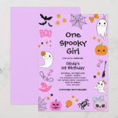 Lila Mädchen Niedliches Halloween 1. Geburtstag Einladung (Vorne/Hinten)