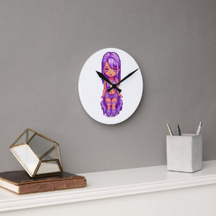 Lila Mädchen  Runde Wanduhr