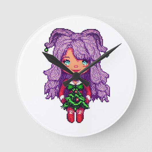 Lila Mädchen Runde Wanduhr (Vorderseite)
