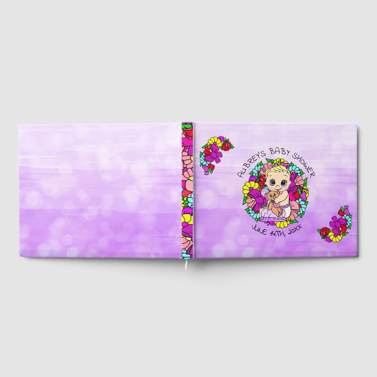 Lila Mädchendusche Kaukasische Baby Whimsical Gästebuch (Voll)
