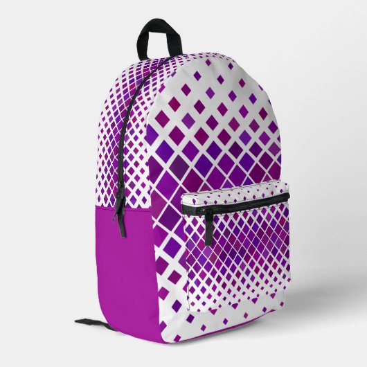 Lila Magenta Diamonds Design Back Pack Bedruckter Rucksack (Rückseitige Ecke links)