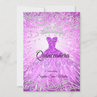 Lila Magenta Kleid Silver Quinceanera Geburtstag Einladung