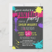 Lila & Magenta Paint Splash Paintball Party Einladung (Vorderseite)