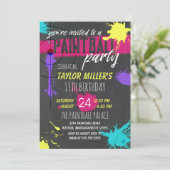 Lila & Magenta Paint Splash Paintball Party Einladung (Stehend Vorderseite)