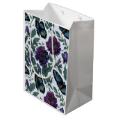Lila magentafarbene Schmetterlinge aus Pflaumen Mittlere Geschenktüte (Rückseite Schrägansicht)