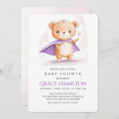 Lila Magic Bear Baby Shower Einladung für Mädchen (Vorne/Hinten)