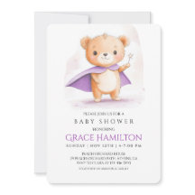 Lila Magic Bear Baby Shower Einladung für Mädchen
