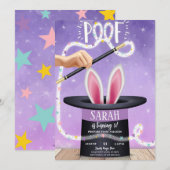 Lila Magic Show Geburtstag Einladung (Vorne/Hinten)