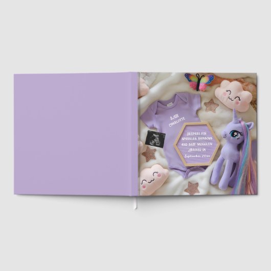 Lila Magical Unicorn Baby Foto buchen Gästebuch (Voll)