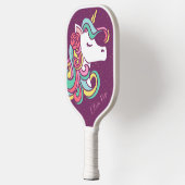 Lila Magical Unicorn Gold Glitzer Personalisiert Pickleball Schläger (Links)