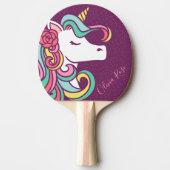 Lila Magical Unicorn Gold Glitzer Personalisiert Tischtennis Schläger (Vorderseite)