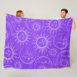 Lila Magie Vintage Himmels-Sonne Mond Sterne Fleecedecke