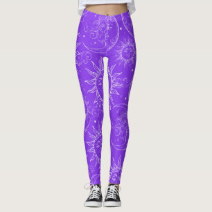 Lila Magie Vintage Himmelssonne Mond Sterne Leggings