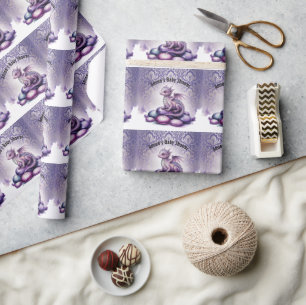 Lila magische Drachen-Baby-Party Geschenkpapier