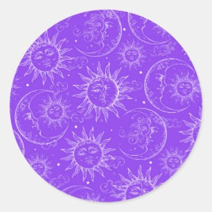 Lila Magische Vintage Sonnenstrahlen Runder Aufkleber
