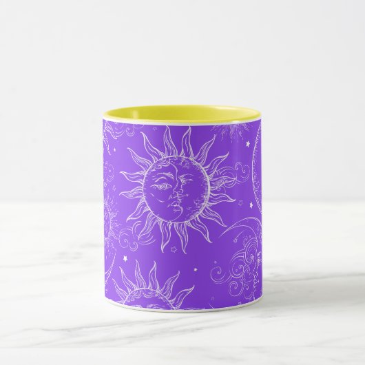 Lila Magische Vintage Sonnenstrahlen Tasse (Zentrum)