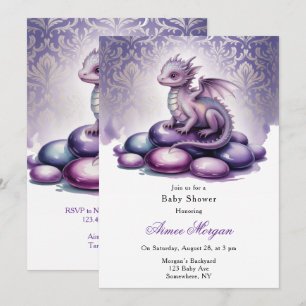Lila Magischer Drachen-Baby-Party Einladung