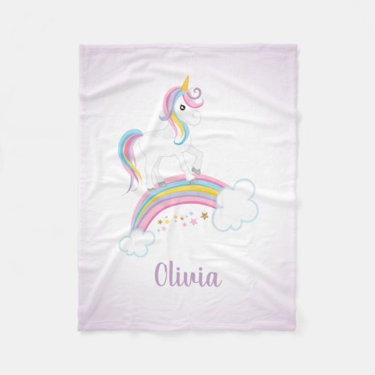 Lila magischer RegenbogenUnicorn personalisiert Fleecedecke (Vorderseite)