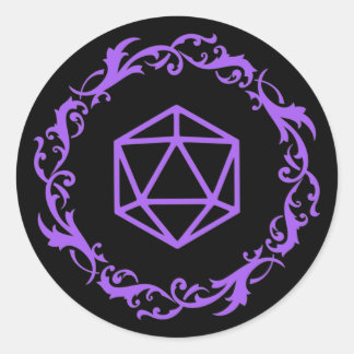 Lila Magisches D20-Würfel des Wizard-Tabletop-Roll Runder Aufkleber