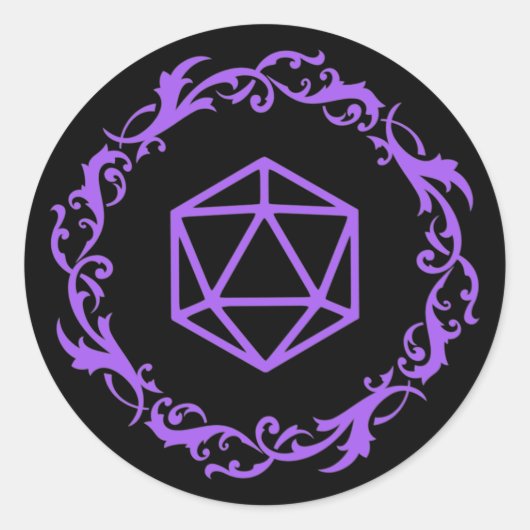 Lila Magisches D20-Würfel des Wizard-Tabletop-Roll Runder Aufkleber (Vorderseite)