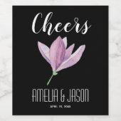 Lila Magnolia Blossom auf der Schwarzen Hochzeit Weinetikett (Einzelnes Label)