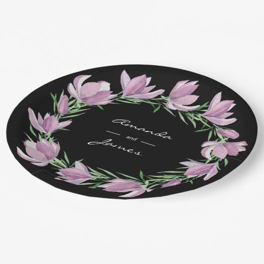 Lila Magnolia Pappteller (Schrägansicht)