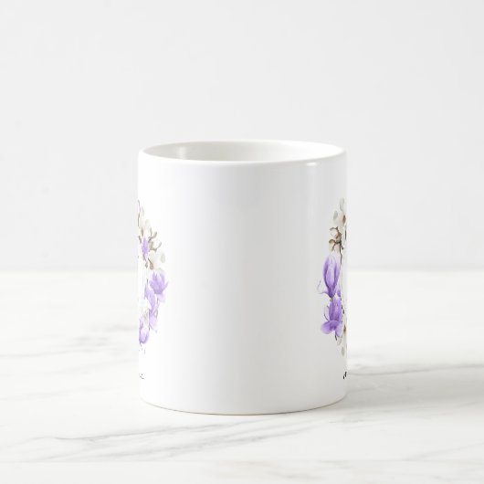 Lila Magnolia-Wreath-Monogramm Kaffeetasse (Mittel)