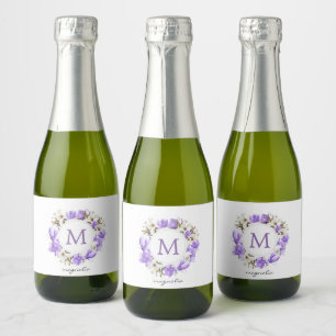 Lila Magnolia-Wreath-Monogramm Schaumweinetikett