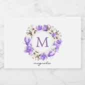 Lila Magnolia-Wreath-Monogramm Schaumweinetikett (Einzelnes Label)