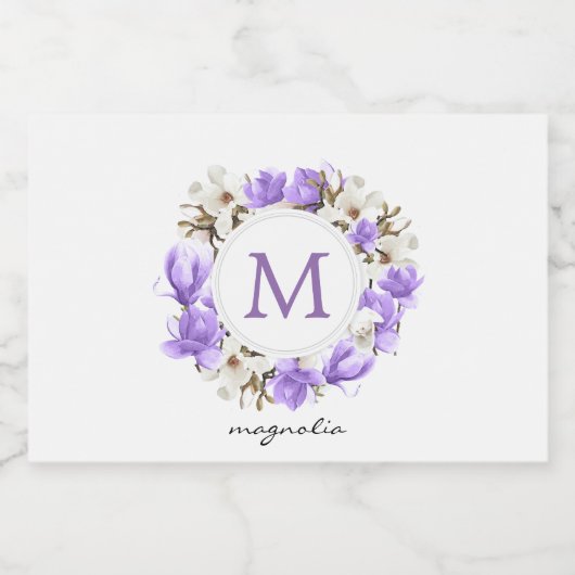 Lila Magnolia-Wreath-Monogramm Schaumweinetikett (Einzelnes Label)