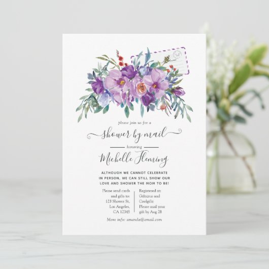 Lila Magnolien und Rose Kinderdusche per Mail Einladung (Stehend Vorderseite)