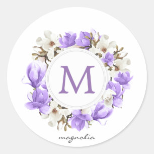 Lila Magnolische Kraut-Monogramm Runder Aufkleber