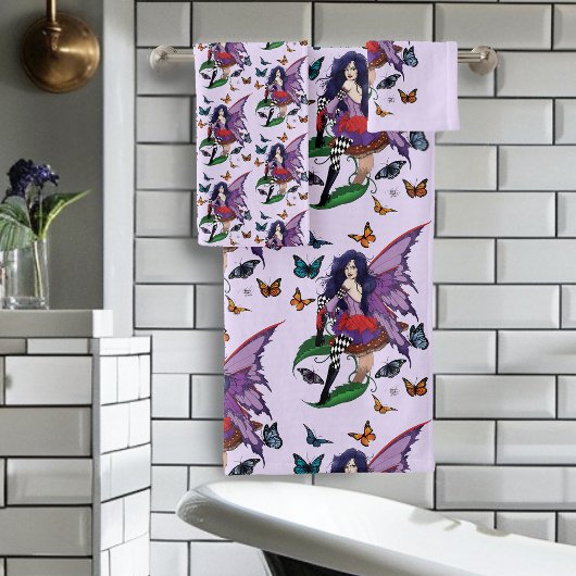 Lila Mairy Mushroom Butterflies Badhandtuch Set