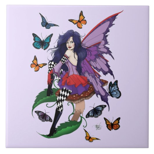 Lila Mairy Mushroom Butterflies Fliese (Vorderseite)