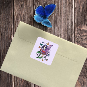 Lila Mairy Mushroom Butterflies Quadratischer Aufkleber