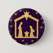 Lila Majestäts-Weihnachtsnativity-Szene Button (Vorderseite)