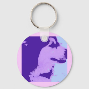 Lila Malamute Pop Art Schlüsselanhänger