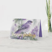 Lila Malerei des Wintervogels Feiertagskarte (Vorderseite)