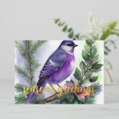 Lila Malerei des Wintervogels Folien Feiertagskarte (Stehend vorne)