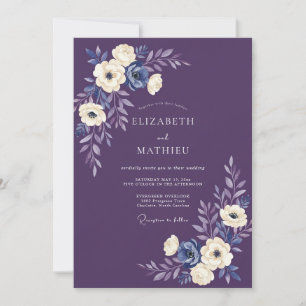 Lila malerische Blumenschwung-Hochzeit Einladung