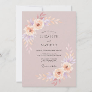 Lila Malvenfarbene Gemalte Pfingstrosen-Hochzeit Einladung
