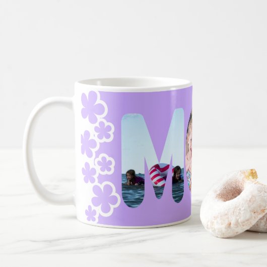 Lila Mama Personalisiertes Foto Kaffeetasse (Mit Donut)