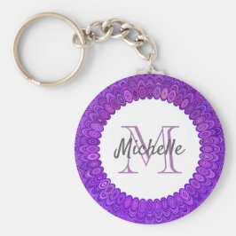 Lila Mandala Bird Feathers Monogram Schlüsselanhänger