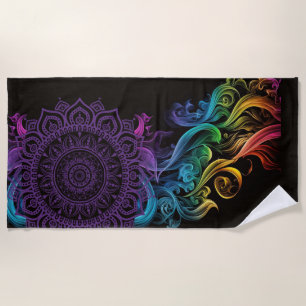Lila Mandala Bold Black Colorful Chakra Strandtuch