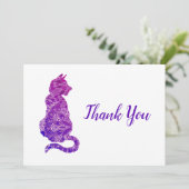 Lila Mandala Cat Dankeskarte (Stehend Vorderseite)