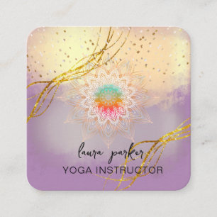 Lila Mandala Gold Meditation Holistisch Elegant Quadratische Visitenkarte