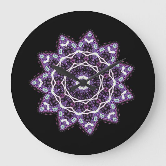 Lila Mandala Große Wanduhr (Vorderseite)