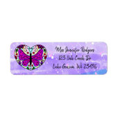 Lila Mandala Herz mit Butterfly Label (Vorne)