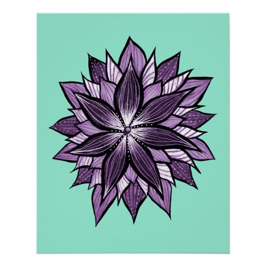 Lila Mandala Like Ink Gezeichnet Abstrakte Blume Poster (Vorderseite)